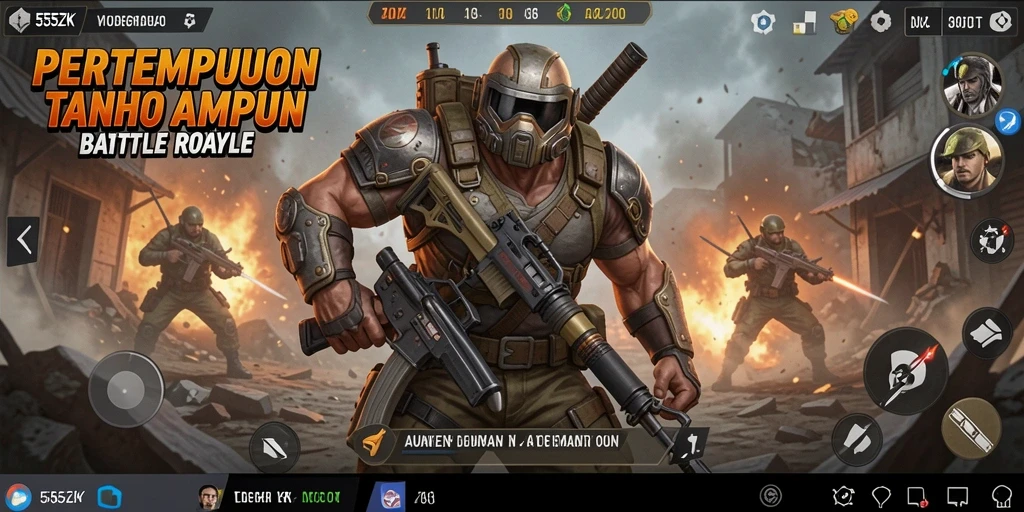 Tampilan aksi seru dalam permainan Battle Royale 555ZK.