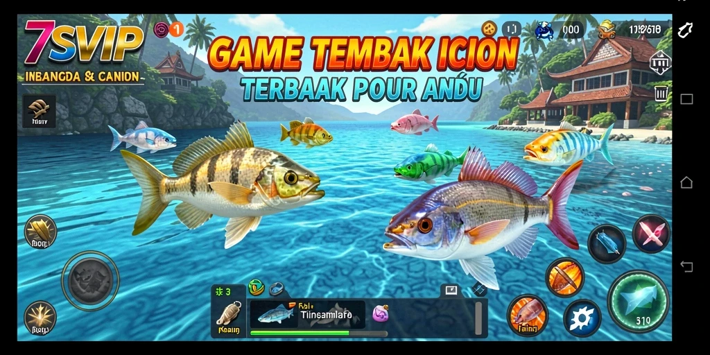 Tampilan gameplay 7SVIP di tengah aksi menembak ikan.