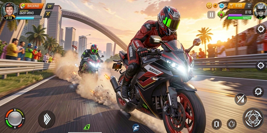 Gameplay mendebarkan dalam balapan motor di 8180.