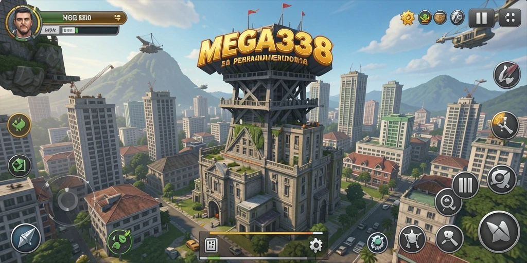 Tampilan gameplay menakjubkan di MEGA338 dengan strategi Tower Defense.