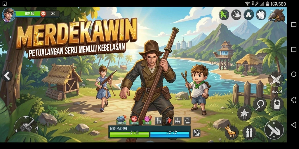 Screenshot gameplay MERDEKAWIN menampilkan aksi seru dalam petualangan.