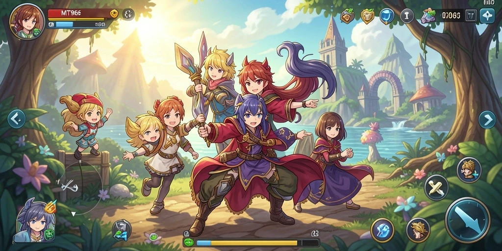 Screenshot menampilkan karakter Anime dalam pertempuran seru di MT966.