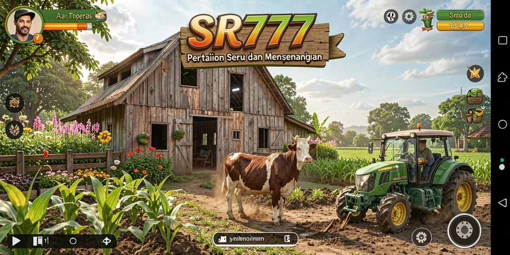 Screenshot gameplay SR777 menampilkan ladang dan tanaman yang hijau.