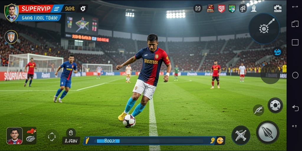 Tampilan gameplay menarik di SUPERVIP dengan aksi sepak bola yang mendebarkan.