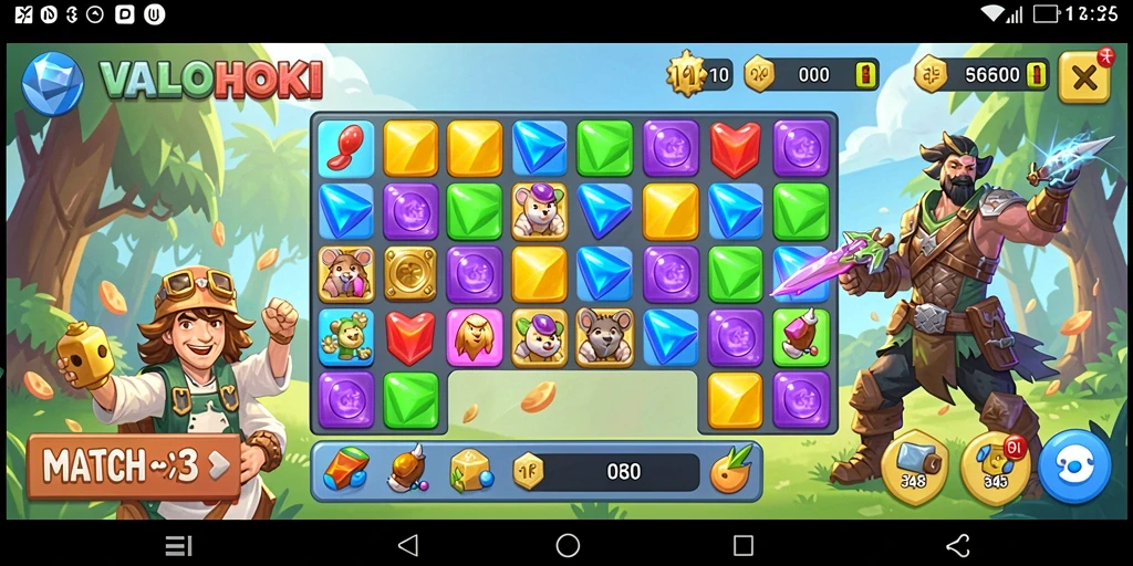 Tangkapan layar gameplay VALOHOKI yang penuh warna dan dinamis.