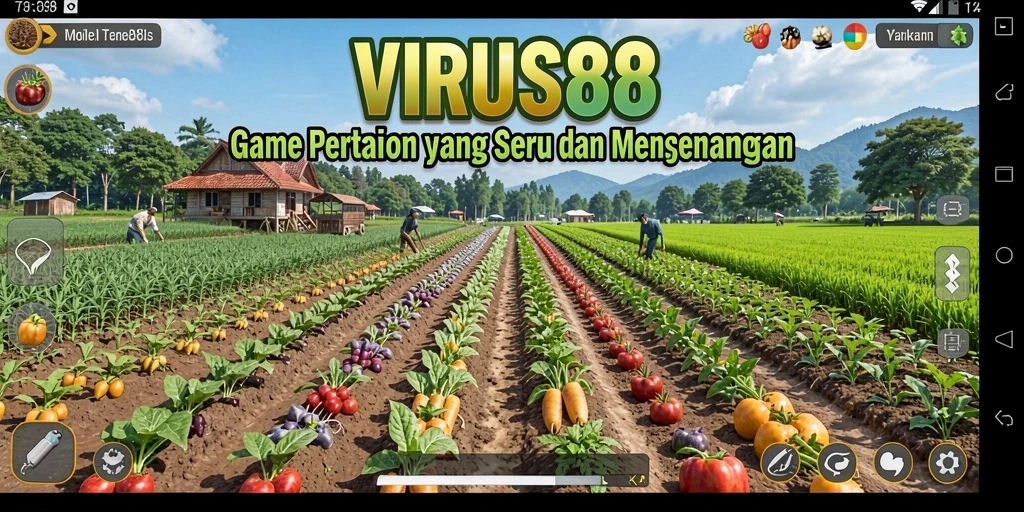 Tangkapan layar gameplay VIRUS88 dengan tampilan ladang yang indah.
