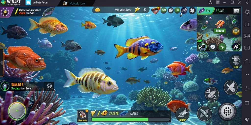Tampilan gameplay seru dalam WINJKT dengan aksi menangkap ikan.