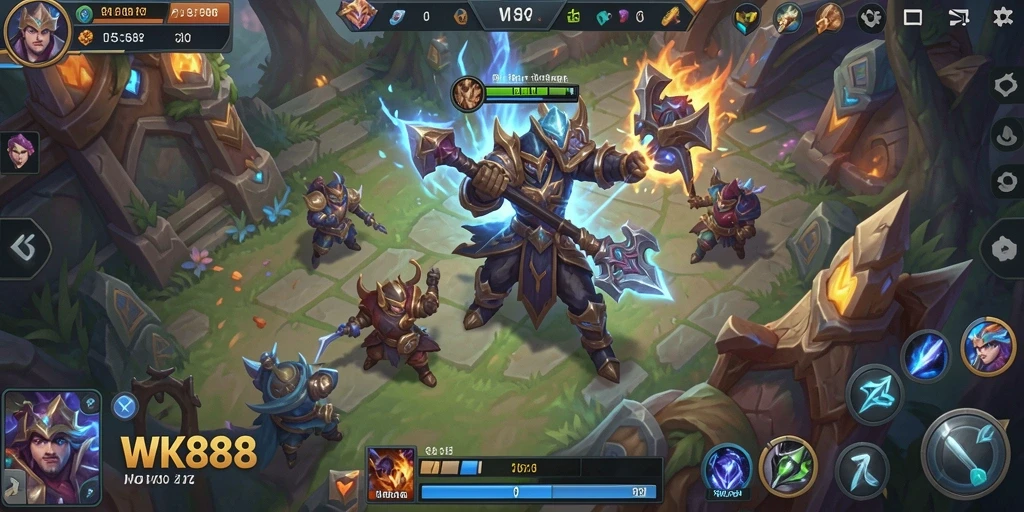 Tampilan gameplay seru di WK888 dengan aksi MOBA yang memukau.
